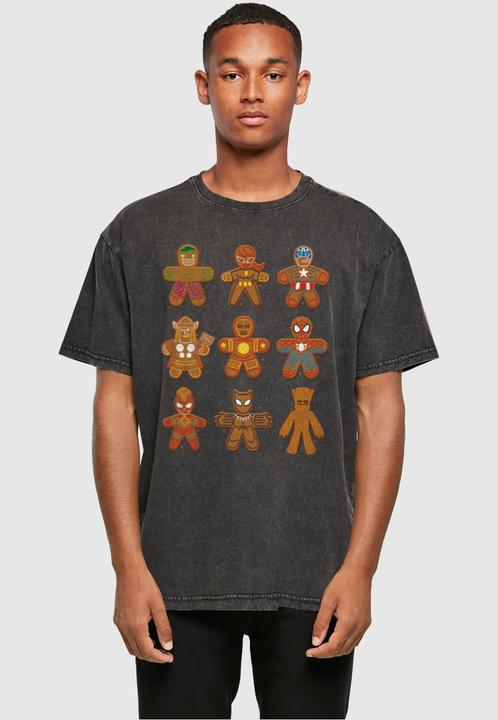 Produktbild Absolute Cult Marvel Universe - Christmas Gingerbread Avengers Acid Washed Oversized Tee - 114695 (L)