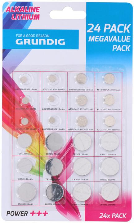 Immagine prodotto Grundig Potenza+++ (24 pz., AG1, LR41, AG4, LR754, AG8, LR43, LR44, CR1620, CR2016, CR2025, CR2032, 200 mAh)