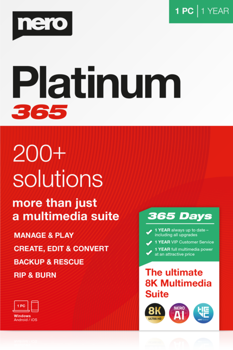 Nero Platinum 365 (1 User, 1 Geräte/User, 12 Monate)