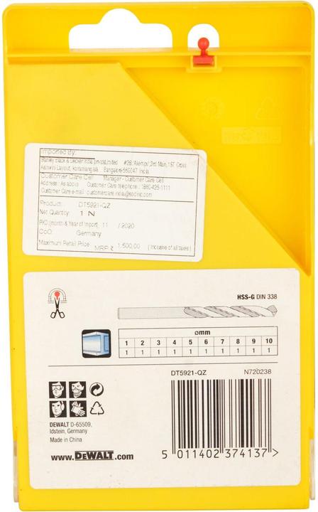 Image du produit DeWalt Jeu de forets à métaux (1 mm, 2 mm, 3 mm, 4 mm, 5 mm, 6 mm, 7 mm, 8 mm, 9 mm, 10 mm)
