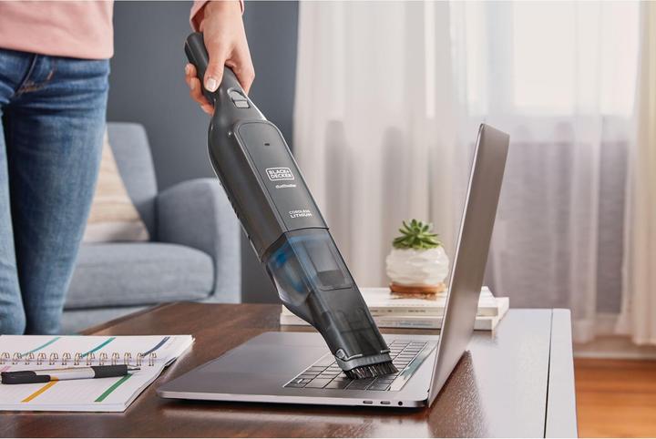 Actual product image Black & Decker 12 V / 2.0 Ah Dustbuster SLIM 24Wh, with integrated wide suction nozzle, charging cable, upholstery