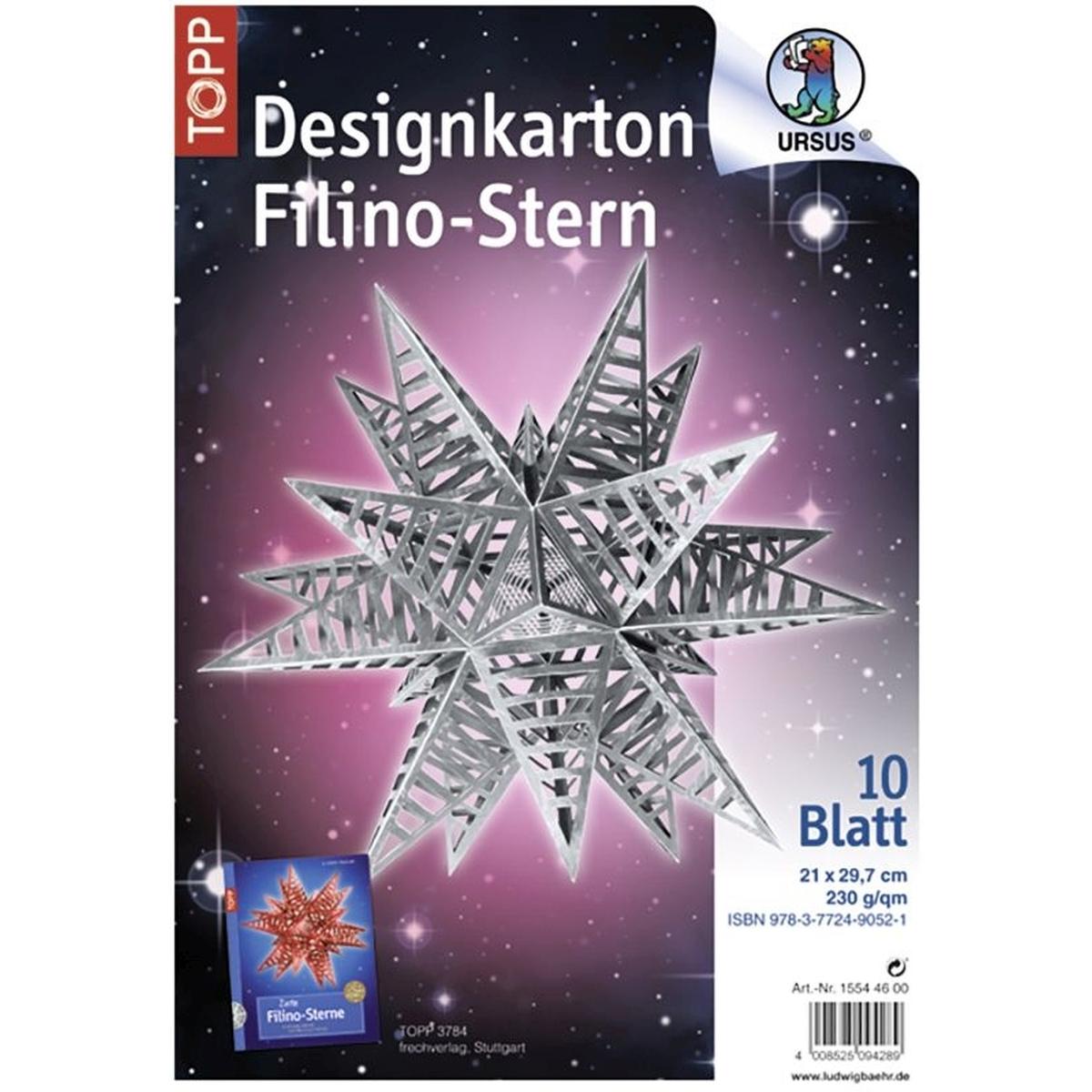 Ursus, Bastelpapier, Designkarton Filino-Stern 230g/qm 21x29,7cm silber (200 g/m², 1 x)