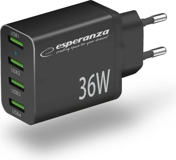 Produktbild Esperanza EZC107K Netzladegerät 36W Schwarz (36 W, 4 Ports)