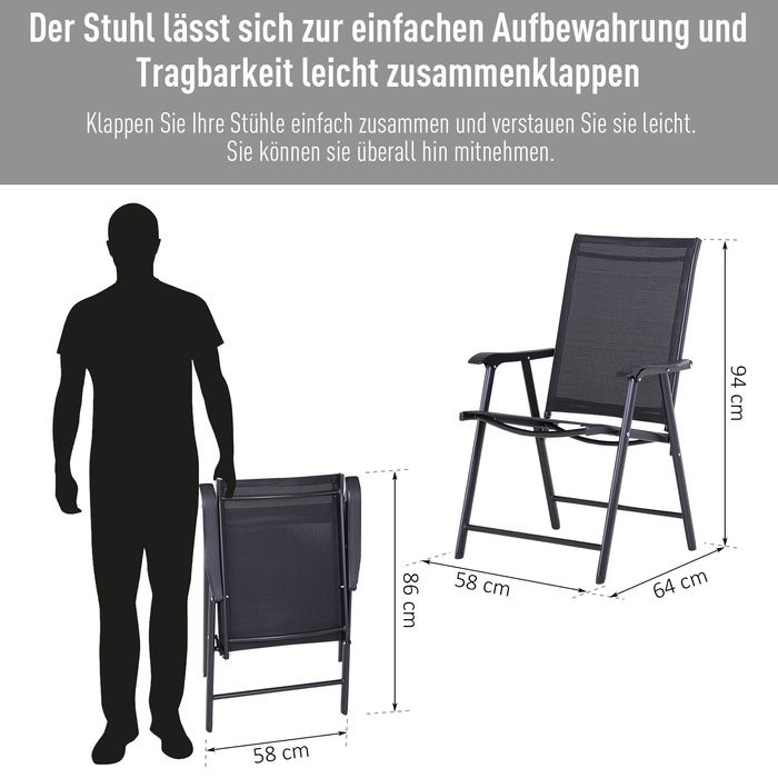 Produktbild Swisshandel24 Campingstühle 2er Set Klappstuhl, Armlehnen, Metall Schwarz 58x64x94cm