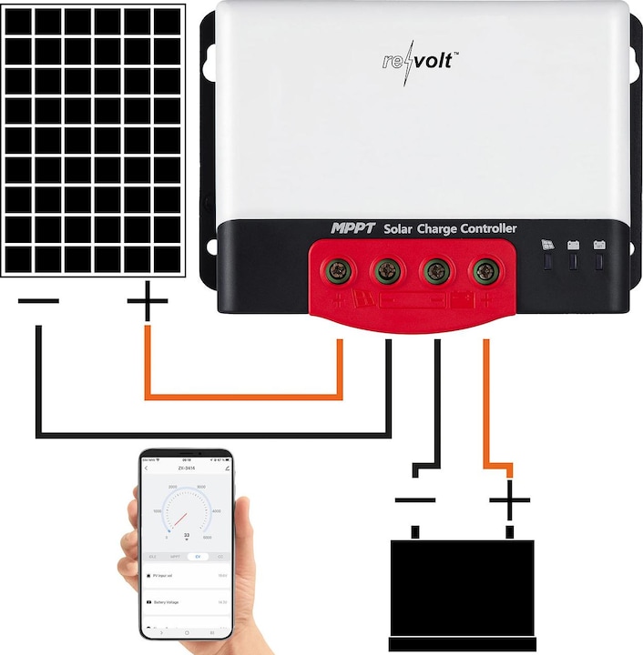 Actual product image Revolt MPPT solar charge controller for 12/24 V, up to 20 A / 520 W, Bluetooth and App