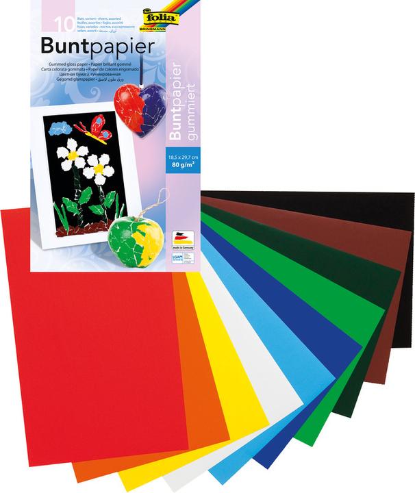 Produktbild Folia Buntpapiermappe, 10 Blatt 18,5x29,7cm, farbig sortiert (18.5 x 29.5 cm, 80 g/m²)