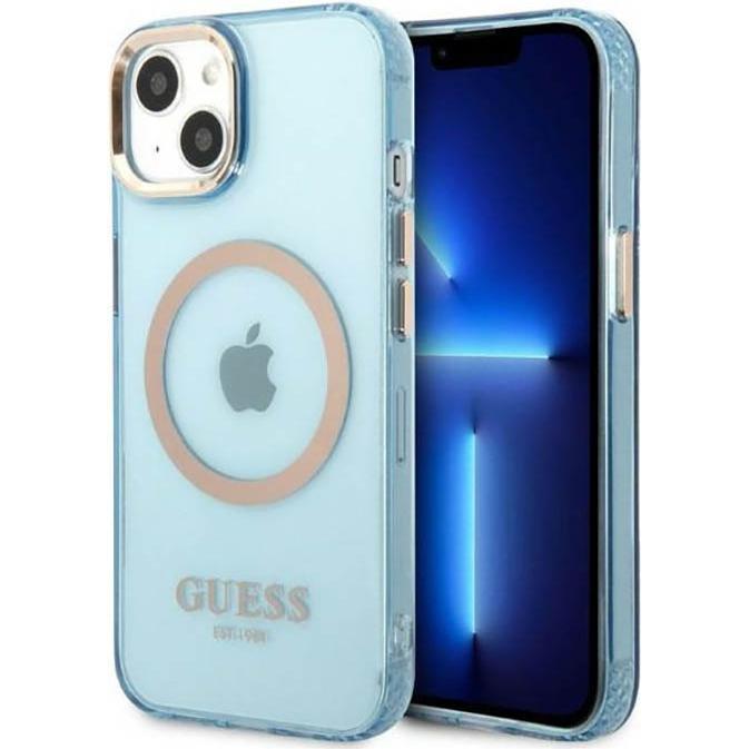 Guess GUHMP13MHTCMB Custodia rigida per iPhone 13 6,1" niebieski/blu Profilo oro MagSafe traslucido (Apple iPhone 13), Cover smartphone, Blu