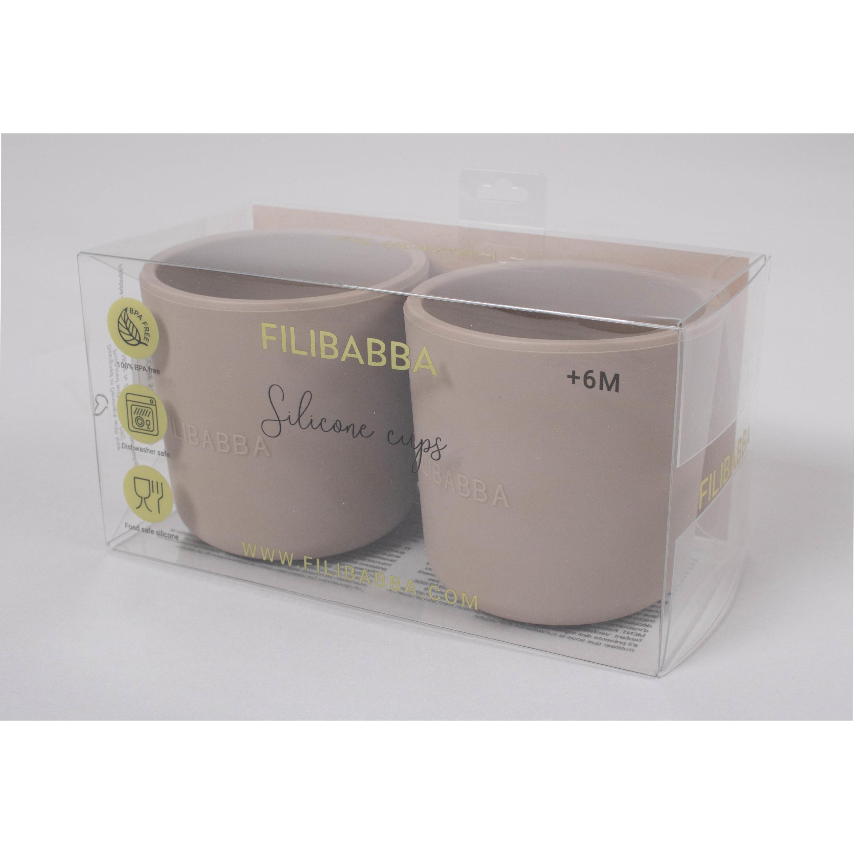 Thumbnail - Filibabba, Kindergeschirr + Kinderbesteck, Silikonbecher 2er-Pack - Warm Grey