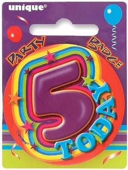 Actual product image Unique Party Today Rainbow 5th Birthday Badge