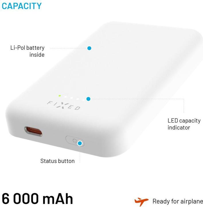 Produktbild Fixed MagZen Trådløs PD 20W Power Bank 6.000 mAh Hvid Powerbank - Hvid - 6000 mAh (6000 mAh, 20 W, 22.20 Wh)