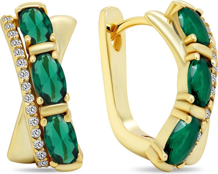 Image du produit Brilio Silver - Distinctive boucles d'oreilles plaquées or avec zircons verts EA458YG