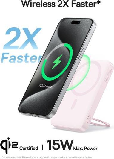 Productafbeelding Baseus powerbank with stand PicoGo Qi2 5000mAh 20W (pink) (5000 mAh, 20 W, 18.50 Wh)