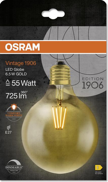 Actual product image Osram Vintage 1906 Led Classic Globe (E27, 6.50 W, 650 lm, 1 x, E)