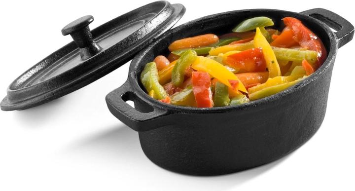 Produktbild Vollrath MINI Pfanne oval hoch m.Deckel Gusseisen 12.5x9.3cm h:7.5cm