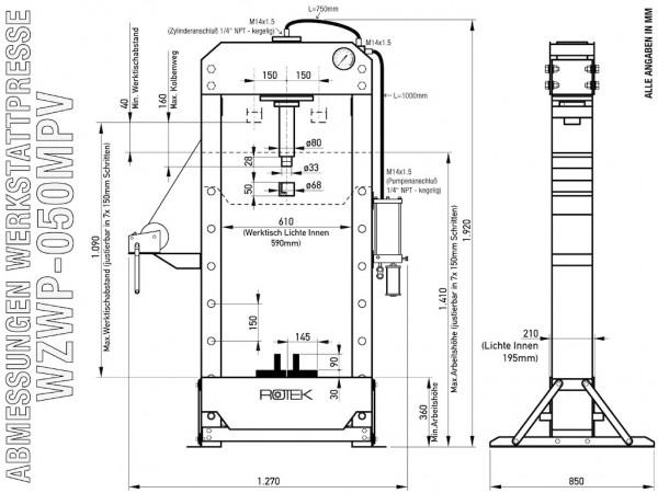 Immagine prodotto Rotek - Werkstattpresse WZWP-050MPV 50T pneumat. - adjust.