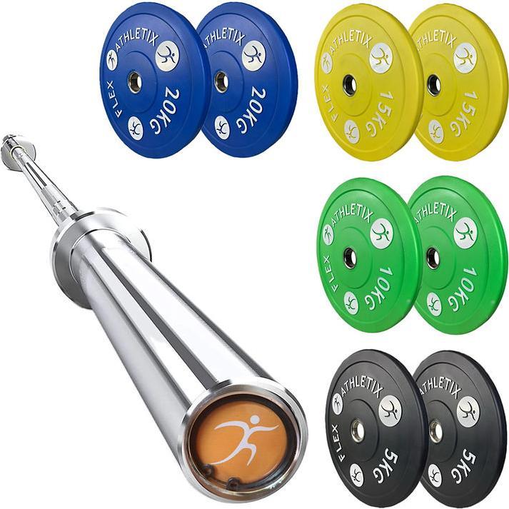 Immagine prodotto FlexAthletix Set di piastre paracolpi e bilanciere (2 x 5 kg, 2 x 15 kg, 2 x 10 kg, 2 x 20 kg)