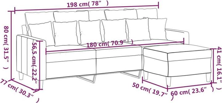 Produktbild vidaXL 3-Sitzer-Sofa mit Hocker Hellgrau 180 cm Samt,Farbe (3-Sitzer)