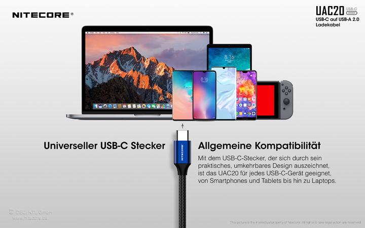 Image du produit Nitecore CABLE USB-C TO USB-A 2.0 1M/CHARGING UAC20 (1 m, USB 2.0)
