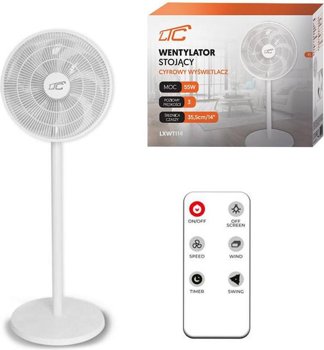 Produktbild LTC Standing Fan WT114 55W 14" digital display, remote, white