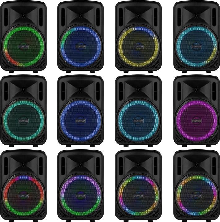 Actual product image Fenton Speaker Bluetooth - FT12LED MK2 karaoke box met LEDâ€™s, accu en microfoon - Voor (Active)