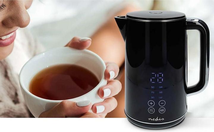 Produktbild Nedis Wasserkocher - 1,70 l - Plastik - Schwarz - 50,60,70,80,90,100 °C - Temperaturanzeige - Um 360 (1.70 l)
