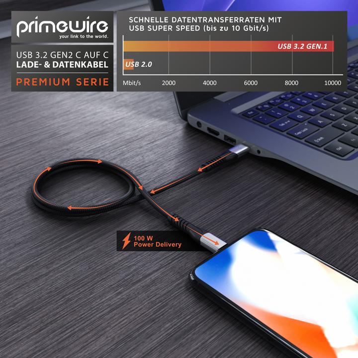 Image du produit Primewire USB C – USB C (1 m, USB 3.2 Gen 2, 100 W)