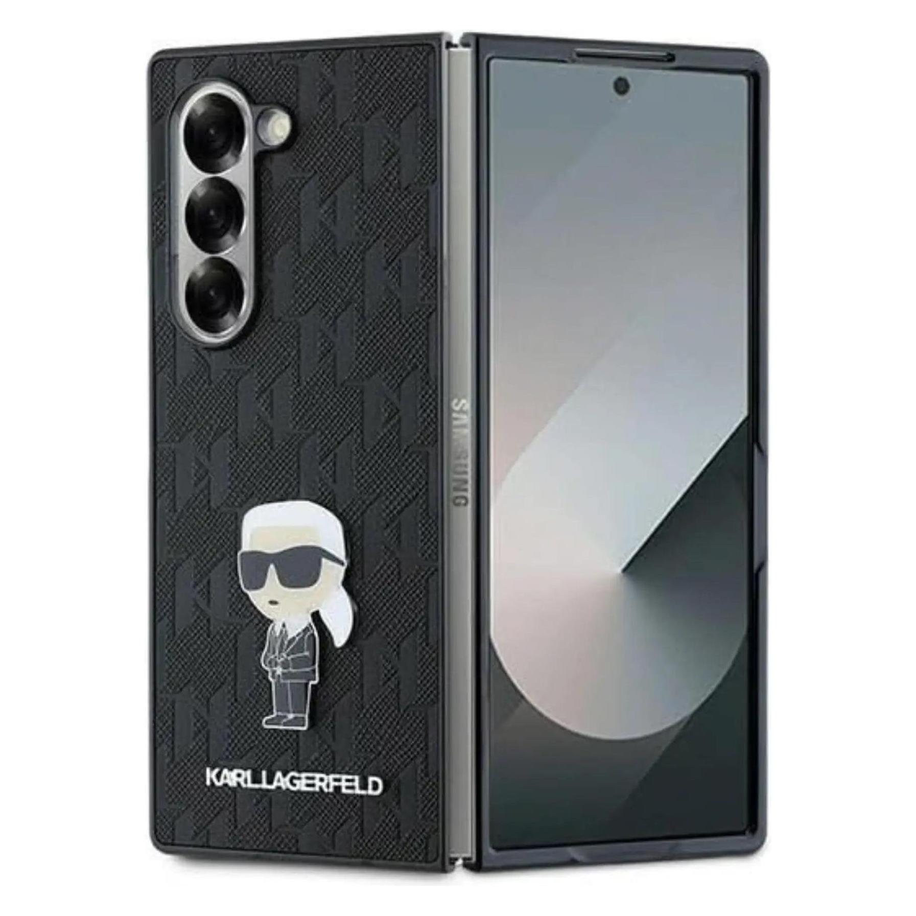 Karl Lagerfeld KLHCZFD6SAPKINPKK Z Fold6 F956 Czarny/black Saffiano Ikonik Pin (Samsung Galaxy Z Fold6), Smartphone Hülle, Schwarz