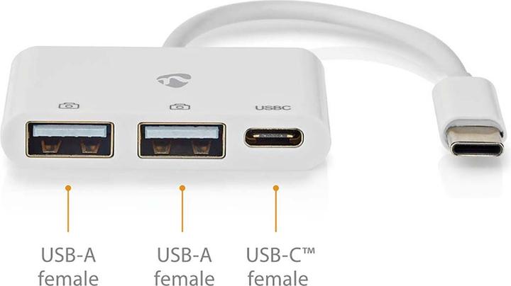 Actual product image Nedis USB hub | 1x USB-C™ | 1x USB-C™ / 2x USB 2.0 A Female | 3-port port(s) | Power supply via (USB-C, 3 ports)
