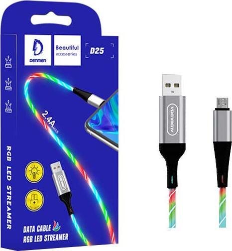 Produktbild Denmen USB Micro Kabel Denmen LED Stremer 1m Silber D25 2.4a (1 m)