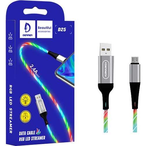 Vega Denmen Cavo USB Micro Denmen LED Stremer 1m Argento D25 2.4a (1 m), Cavo USB