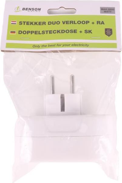 Actual product image Benson Electric Plug double adapter + earth (horizontal) white