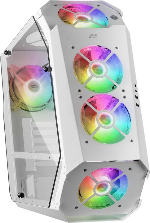 Mars Gaming Boitier Moyen Tour Atx Mc51 RGB Avec Panneaux Vitrés (Blanc) (ATX, Mini-ITX)
