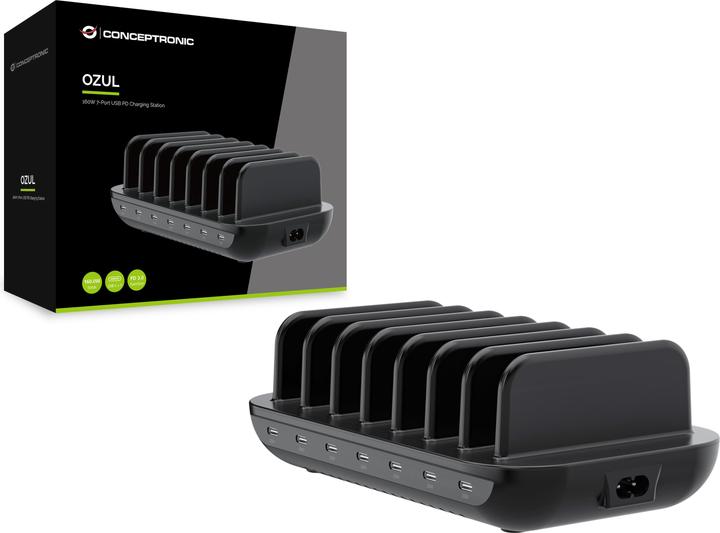 Image du produit Conceptronic Ladegerät 7Port 160W,7xUSB-C, PD 3.0 schwarz (160 W, 7 ports)