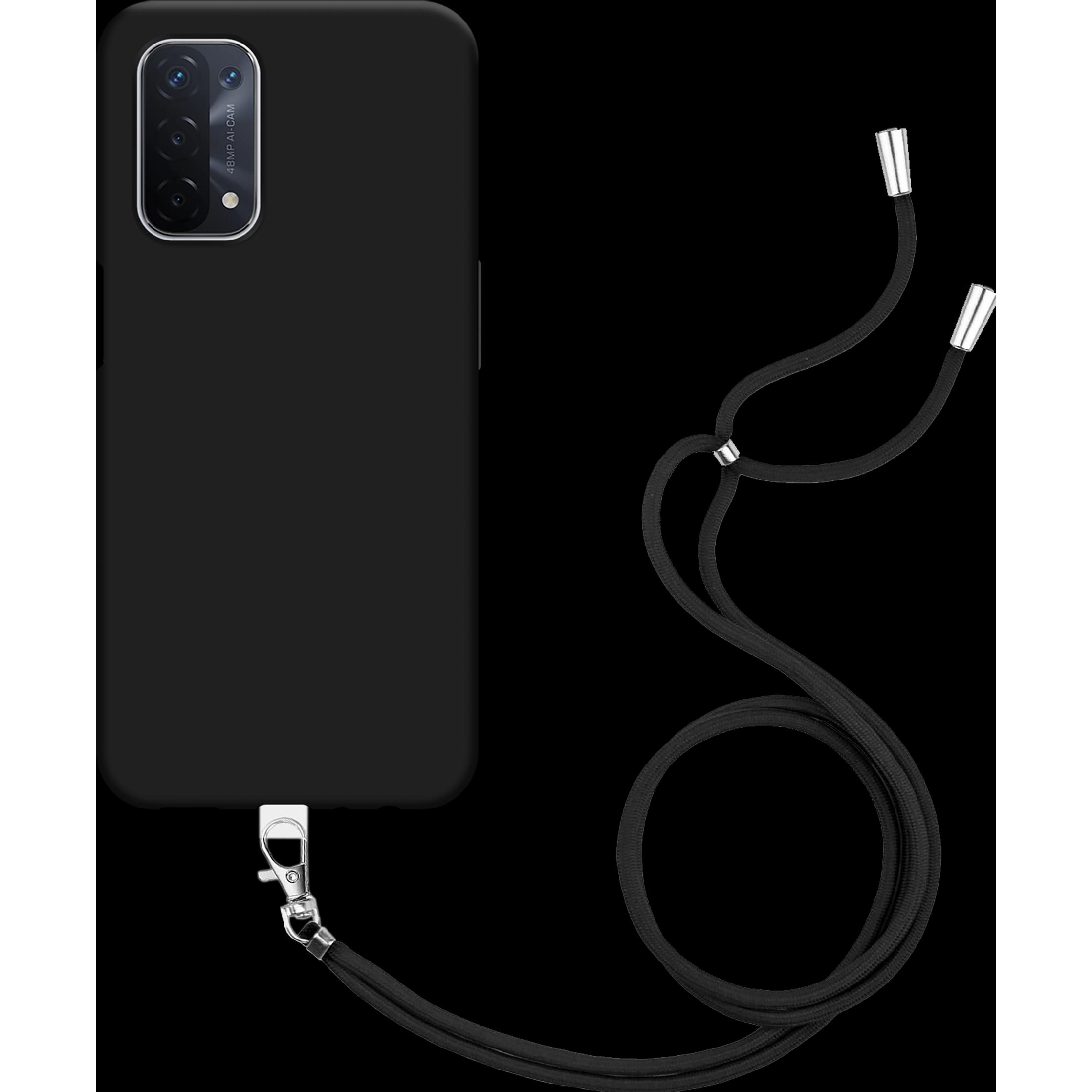 Thumbnail - Cazy Handykette Hülle Kompatibel mit Oppo A74 5G - Silikon Handyhülle mit Band Necklace Hülle -, Handykette, Schwarz