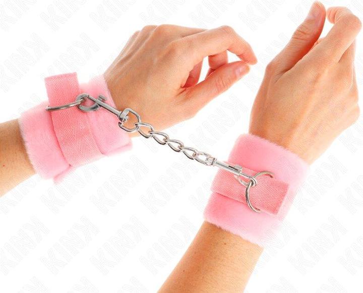 Actual product image Kink Beginner Fur Hand Cuffs Pink 30 X 7 cm