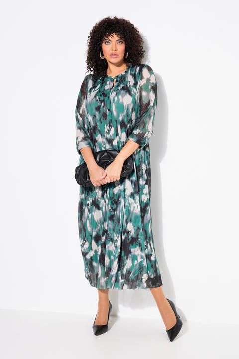 Image du produit Ulla Popken Robe maxi en mesh, plis fantaisie, décolleté rond et manches 3/4 (52)