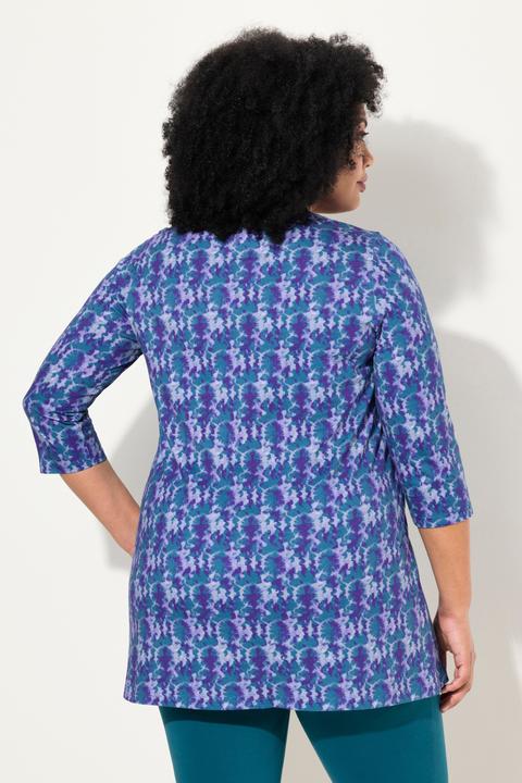 Immagine prodotto Ulla Popken Maglia dal taglio lungo e svasato con design batik, scollo a V e maniche a 3/4 (46, 48)