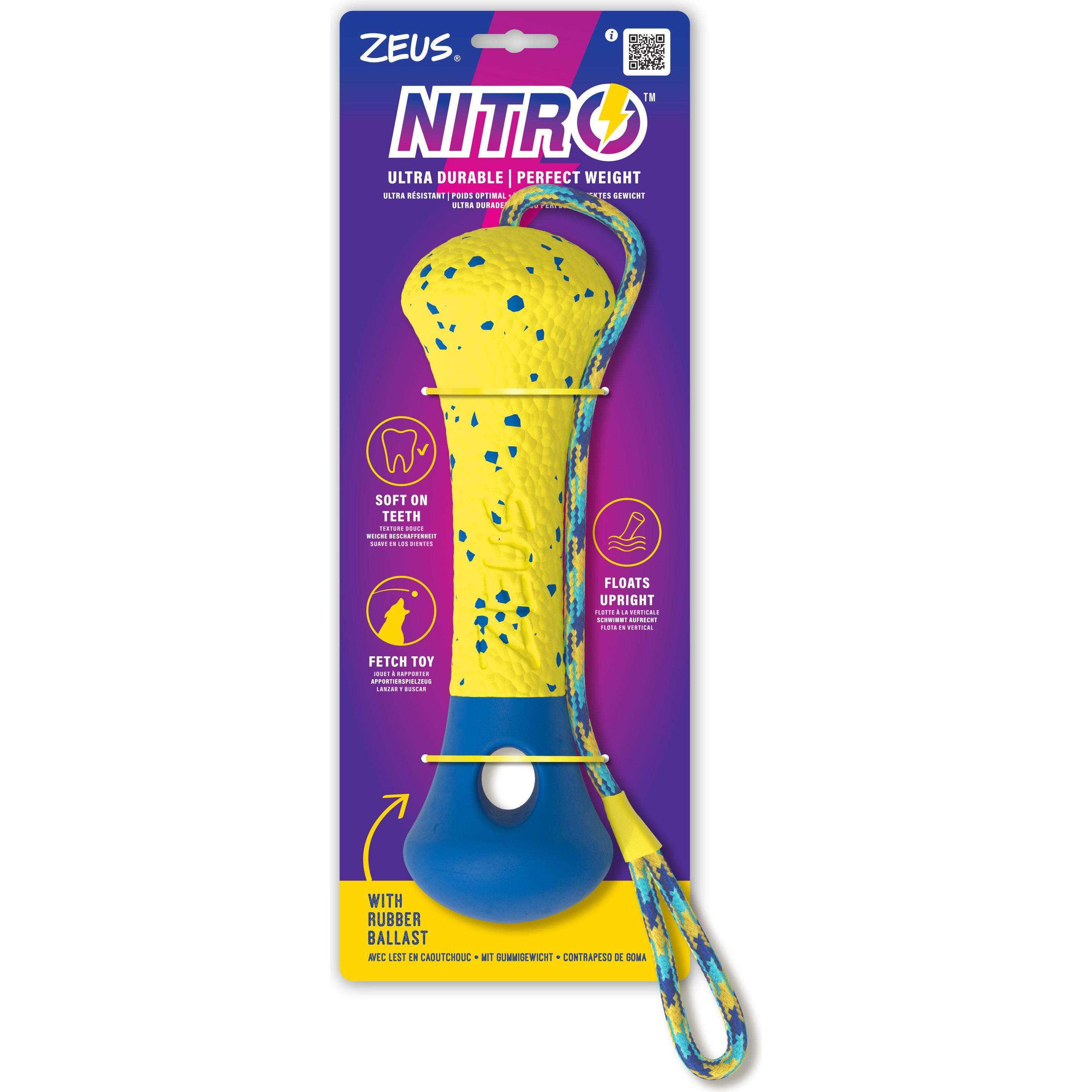 Meilleurs prix pour Zeus Nitro - Weighted Stick - Yellow and Blue - 26cm (Jouet à mâcher pour chien), Jouets pour chien