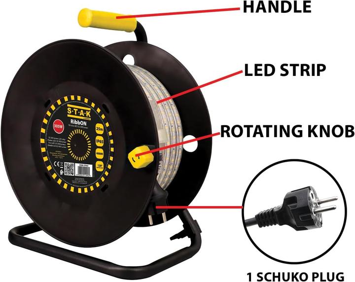 Immagine prodotto S.T.A.K Nastro LED IP65 25m 32000 lumen con avvolgitore, impermeabile per esterni (Luce del giorno, 2500 cm, Esterno)
