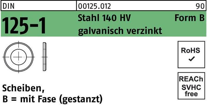 Produktbild Unterlegscheibe DIN 125-1 Form B 21 x 37 x3 Stahl 140 HV galv. verzinkt gestanzt