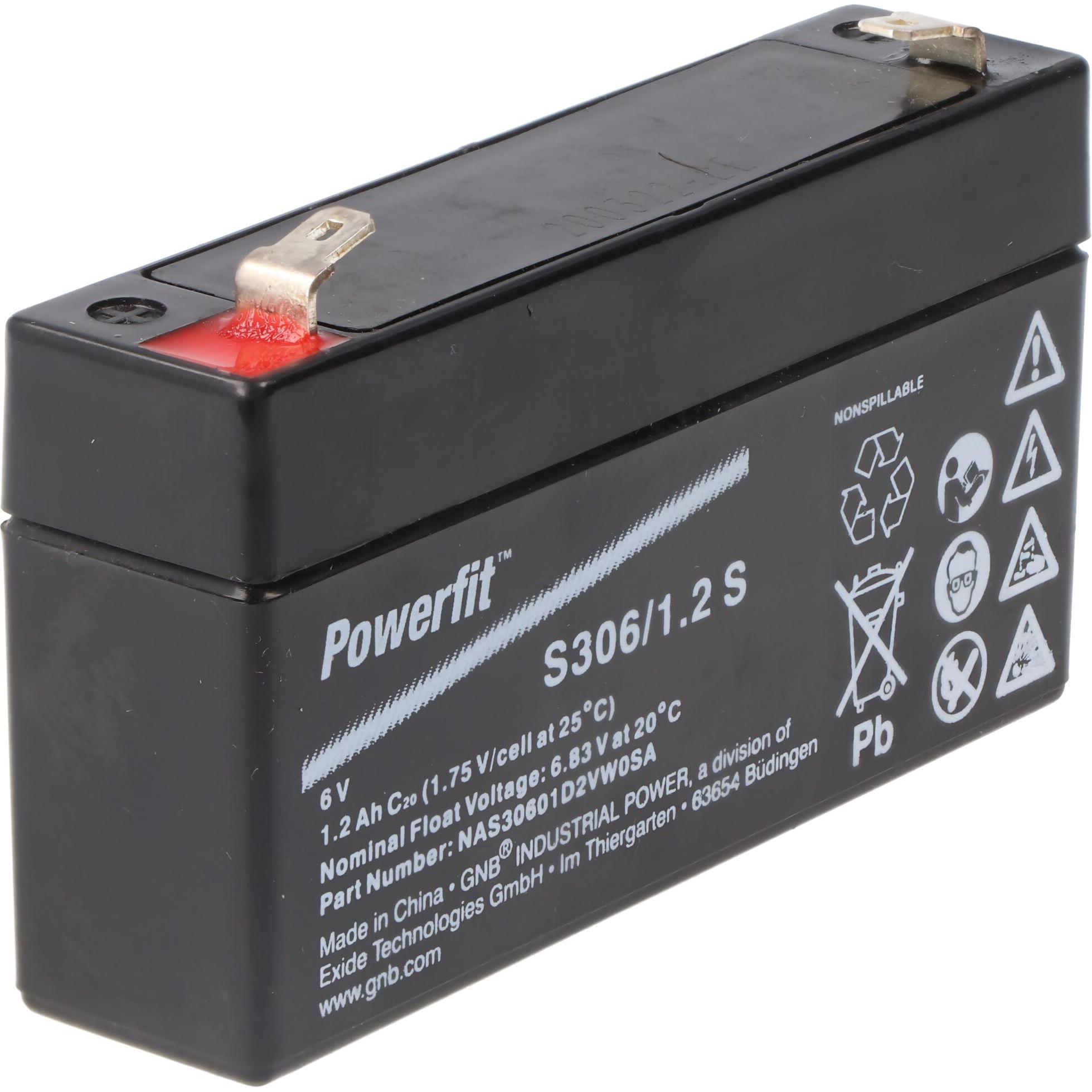 Exide, Fahrzeugbatterie, Powerfit S306/1,2 S Blei Akku mit Faston 4,8 mm 6V, 1200mAh (6 V, 1.20 Ah)