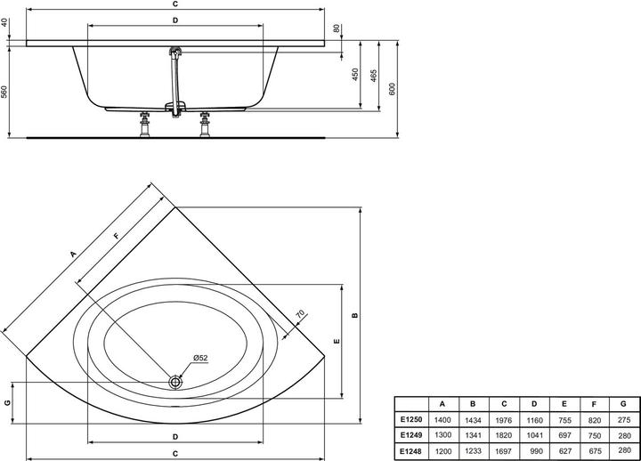 Produktbild Ideal Standard Connect Air Eck-Badewanne 1400mm, E125001 (140 cm, 140 cm)