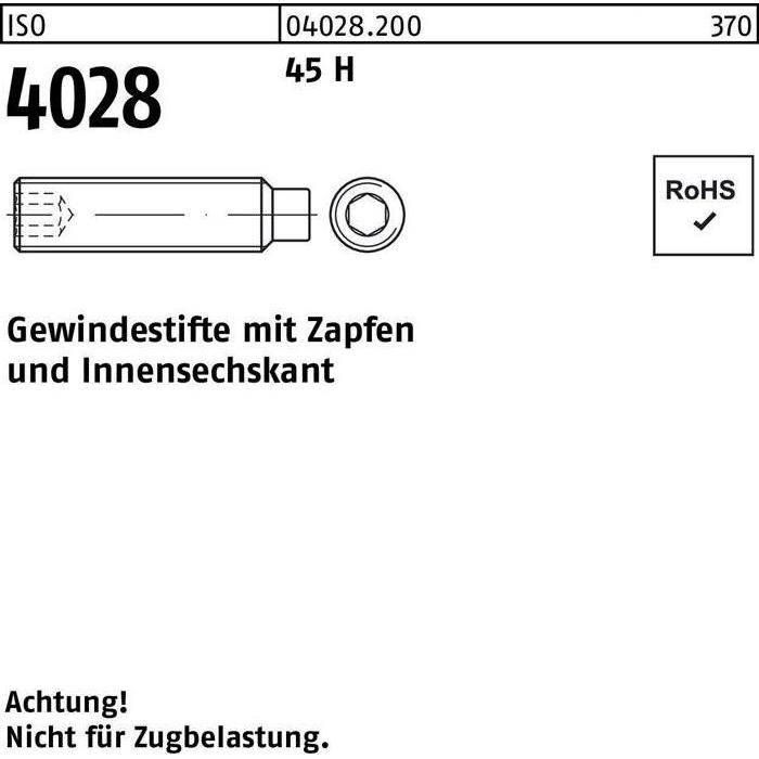 Schrauben, Gewindestift ISO 4028 Zapfen/Innensechskant M 20 x 90 45 H (25 Schrauben pro Stück)