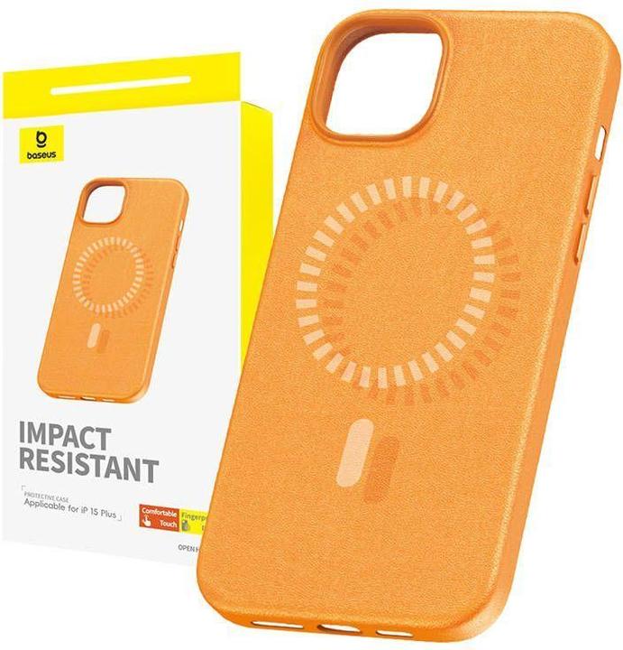 Baseus Magnetic Phone Case for iPhone 15 Plus Fauxther Series (Orange) (Apple iPhone 15 Plus)