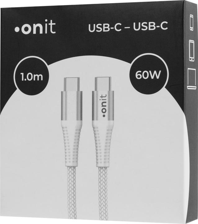 Image du produit Onit Câble USB 3.0 USB C - USB C 1 m, blanc (1 m, USB 3.2 Gen 1, 60 W)