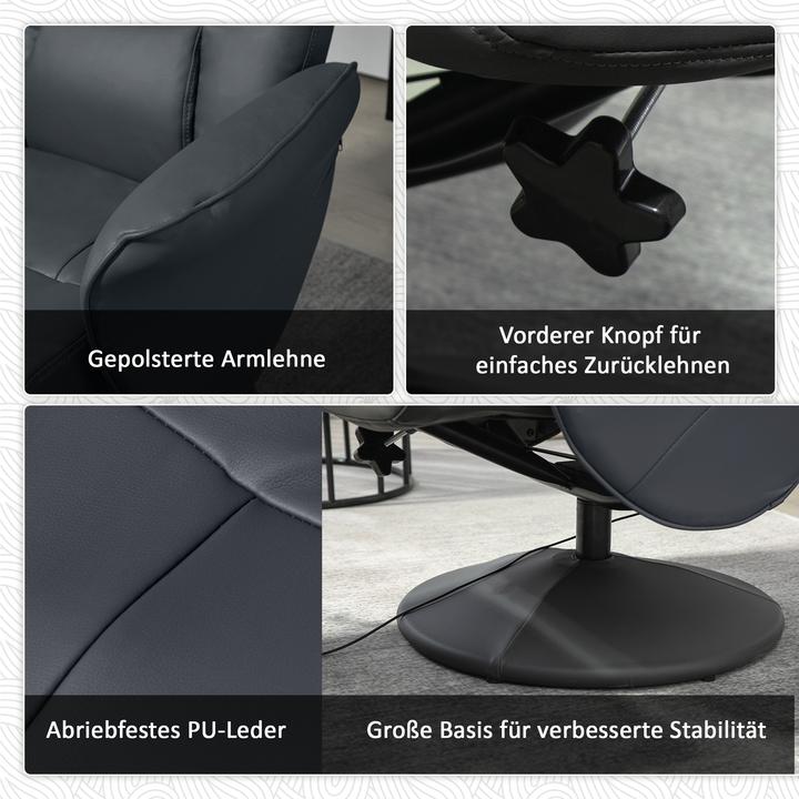 Image du produit Homcom Relaxsessel mit Fusshocker Kunstleder, Stahl Dunkelgrau