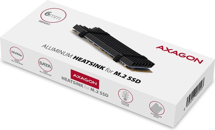 Actual product image Axagon CLR-M2L6 passive M.2 SSD heatsink - 2280, 6 mm height, aluminium