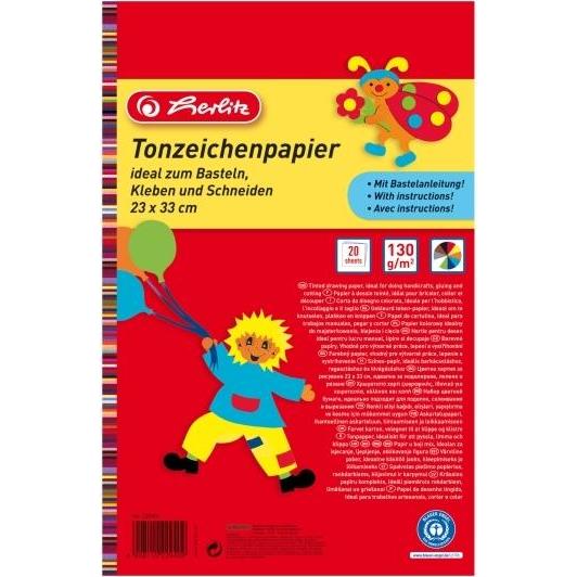 Herlitz, Bastelpapier, Tonpapierblock, 230 x 330 mm, Inhalt: 20 Blatt (130 g/m², 1 x)