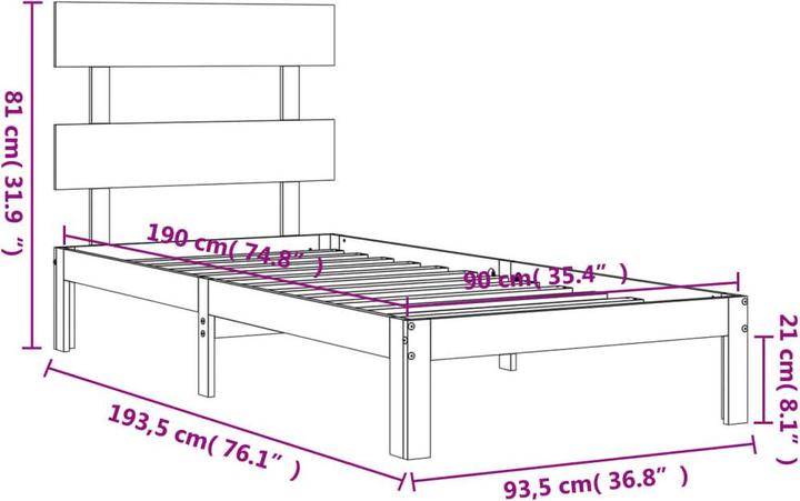 Image du produit VidaXL Massivholzbett mit Kopfteil Weiss 3FT Single (90 x 190 cm)