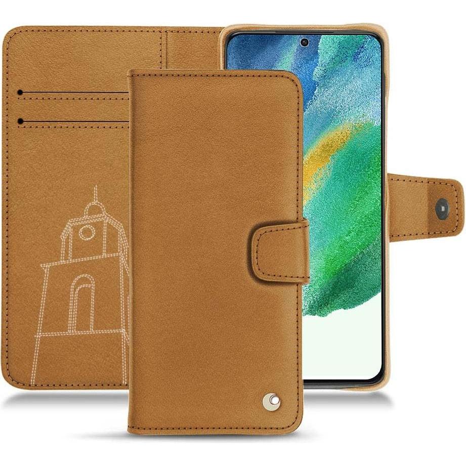 Noreve Lederschutzhülle Wallet (Samsung Galaxy S21 FE), Smartphone Hülle, Braun